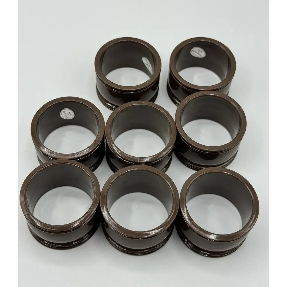 Set of 8 Vtg MCM Brown MELAMINE NAPKIN RINGS Round CLASSIC Hong Kong